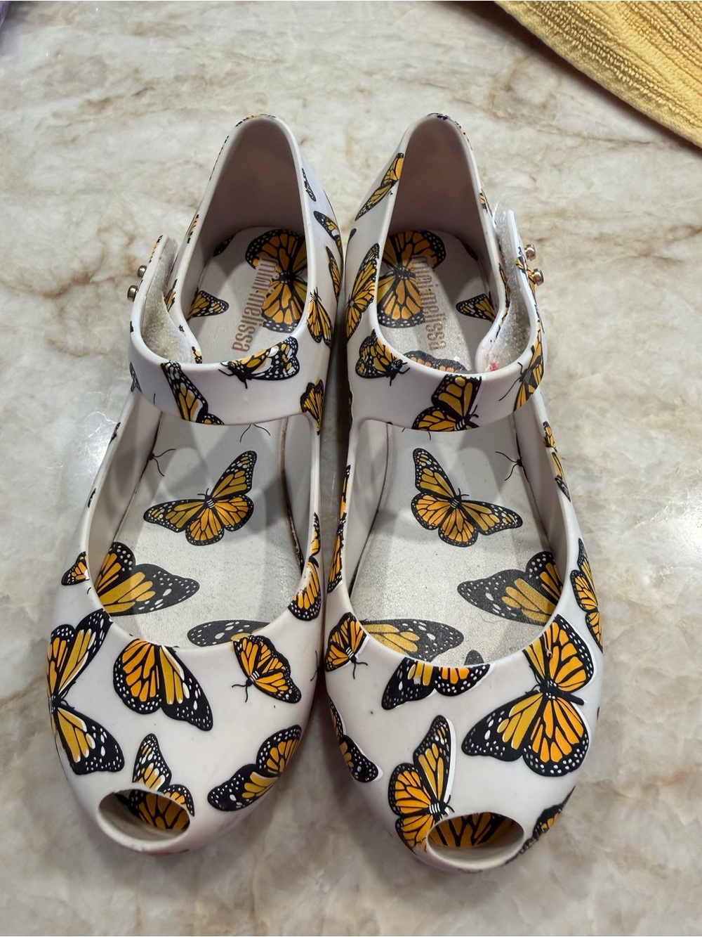 Mini Melissa size 11 Butterfly Print Mary Jane Peep-Toe Flats